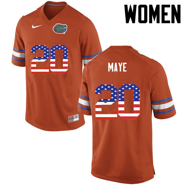 Women Florida Gators #20 Marcus Maye College Football USA Flag Fashion Jerseys-Orange - Click Image to Close